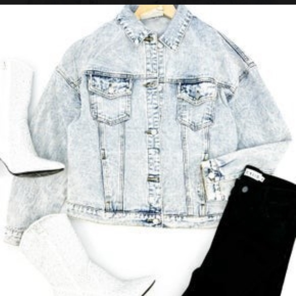 Denim Jacket with Rhinestone pocket